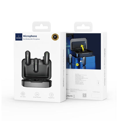 Wiwu Wi-WM002 Type-C Şarj Portlu Kablosuz Yaka Mikrofonu Siyah