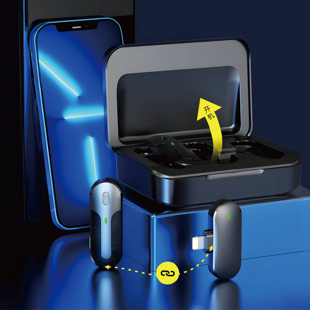 Wiwu Wi-WM002 Type-C Şarj Portlu Kablosuz Yaka Mikrofonu Siyah