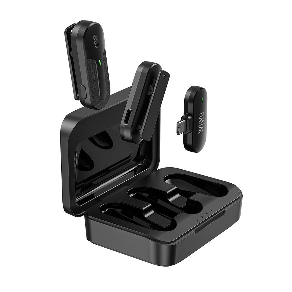 Wiwu Wi-WM002 Type-C Şarj Portlu Kablosuz Yaka Mikrofonu Siyah