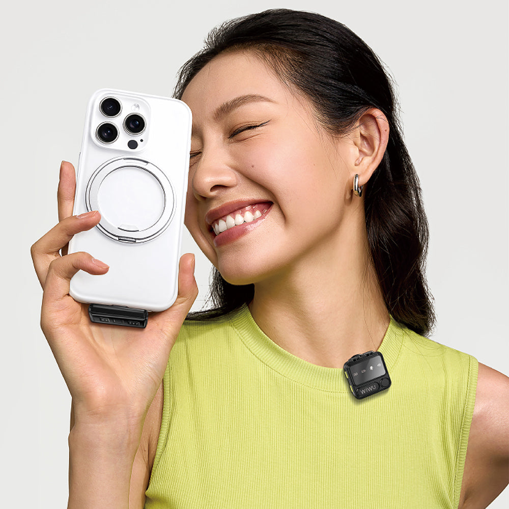 Wiwu Wi-WM005 2in1 Type-C ve Lightning Portlu ANC Özellikli Kablosuz Yaka Mikrofonu Siyah