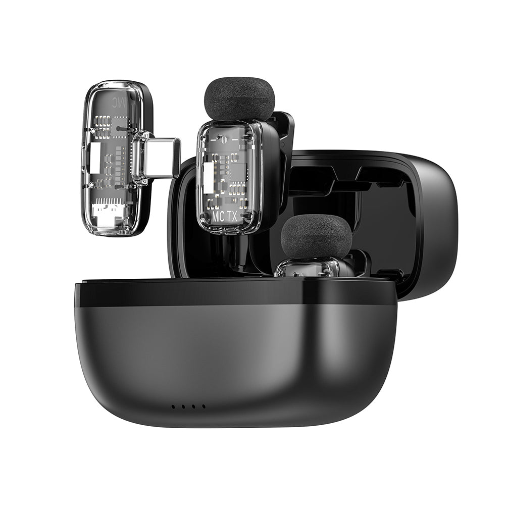 Wiwu Wi-WM008 2in1 Type-C Portlu ANC Özellikli Kablosuz Yaka Mikrofonu Siyah