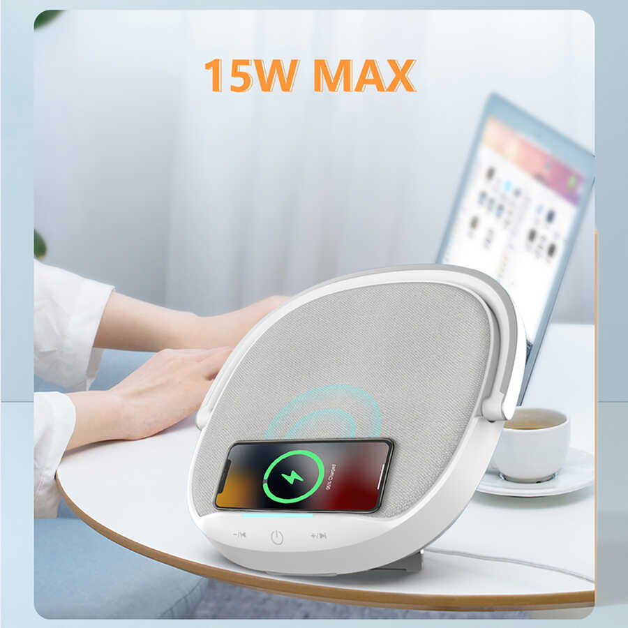 Wiwu Y1 Gece Lambalı Ve Kablosuz Şarj Standlı Bluetooth Speaker Hoparlör Gri