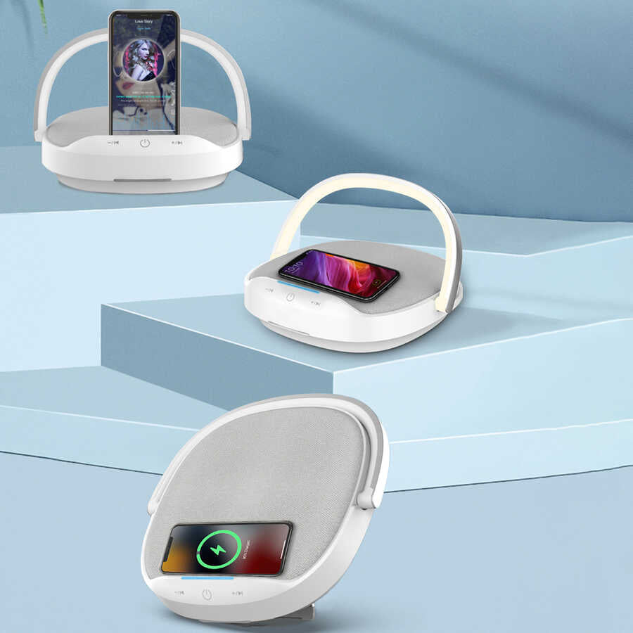 Wiwu Y1 Gece Lambalı Ve Kablosuz Şarj Standlı Bluetooth Speaker Hoparlör Gri