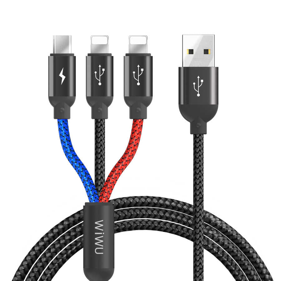 Wiwu YZ100 Dual Lightning + Micro Usb Kablo Siyah