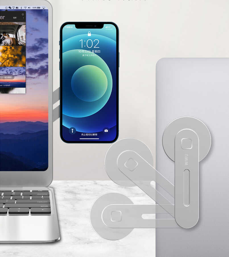 Wiwu ZM306 Laptop - Monitör Telefon Tutucu Gümüş