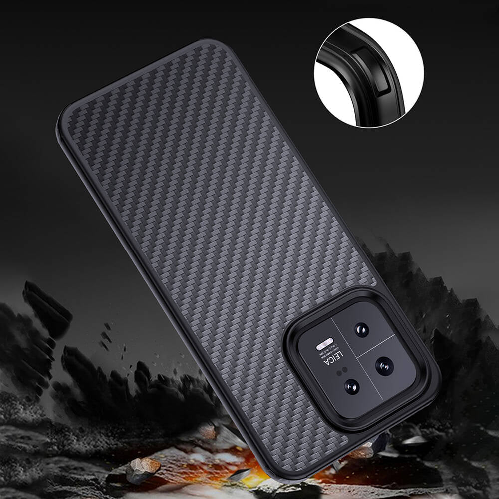 Xiaomi Mi 13 Kılıf Aramid Karbon Fiber M-safe Özellikli Wlons Radison Kapak Siyah