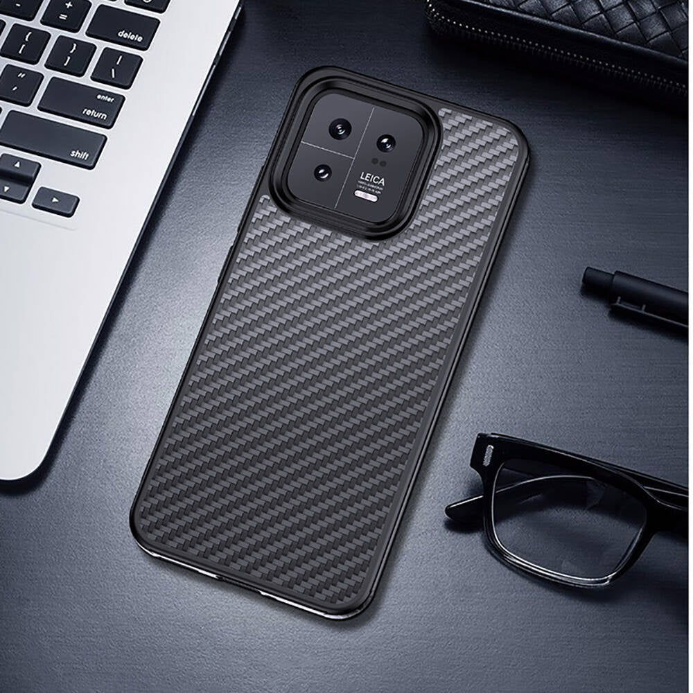 Xiaomi Mi 13 Pro Kılıf Aramid Karbon Fiber M-safe Özellikli Wlons Radison Kapak Siyah
