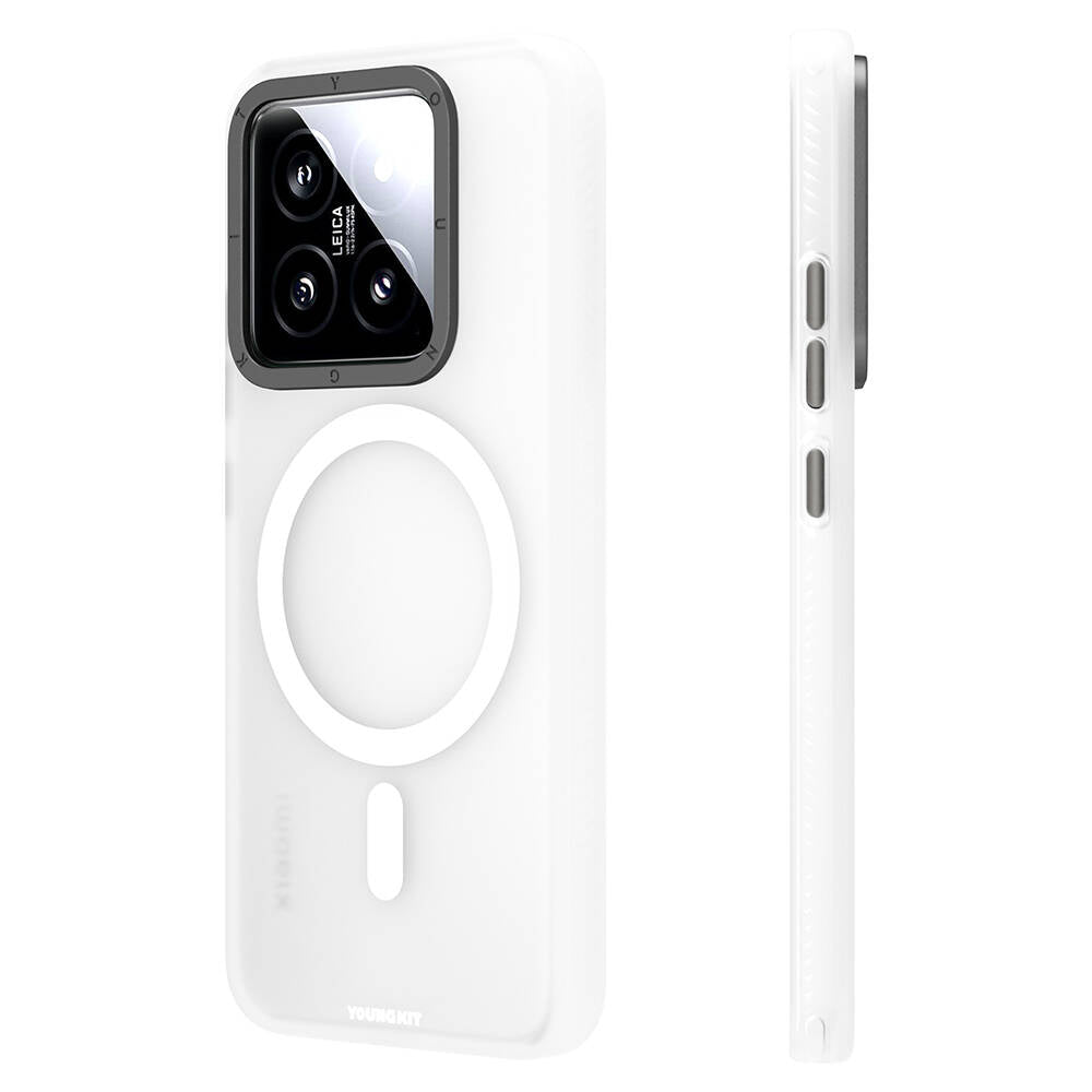 Xiaomi Mi 14 Kılıf M-safe Şarj Özellikli Youngkit Hidden Sand Serisi Kapak Beyaz