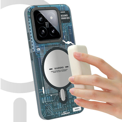 Xiaomi Mi 14 Kılıf M-safe Şarj Özellikli YoungKit Technology Serisi Kapak Beyaz