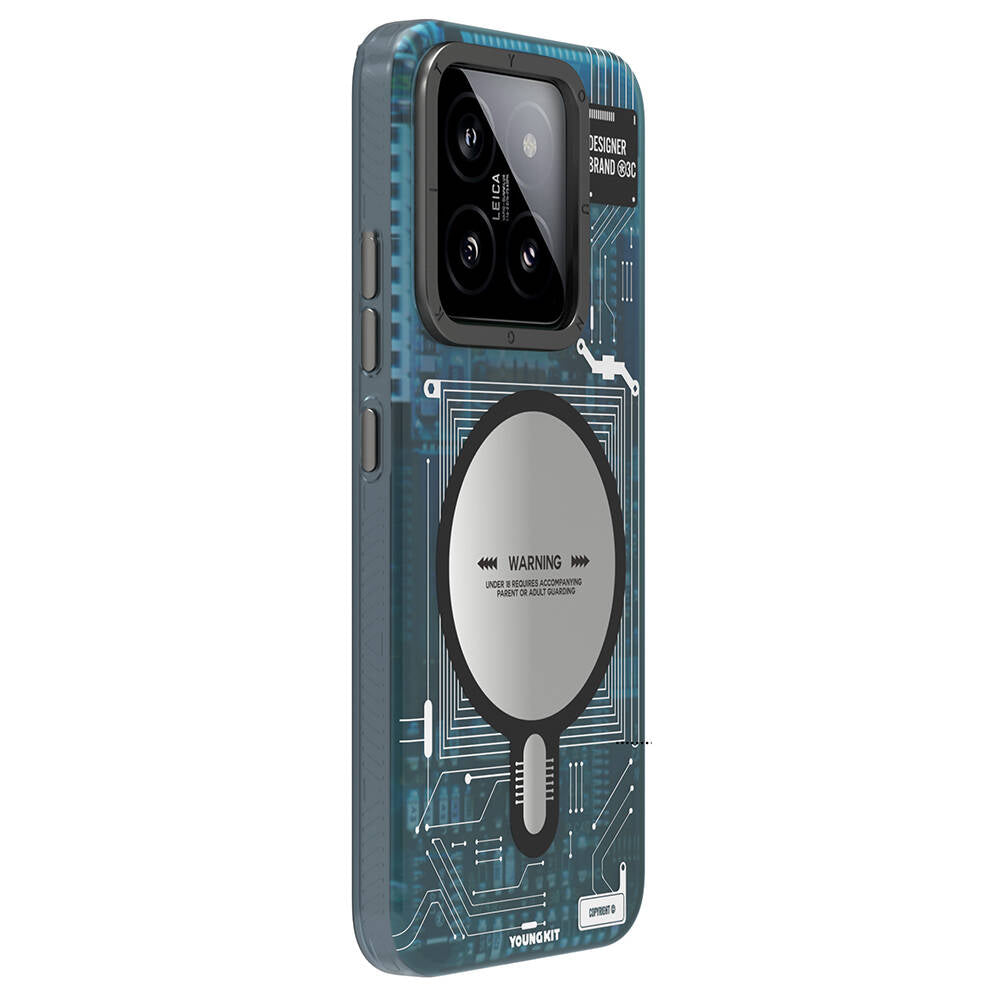 Xiaomi Mi 14 Kılıf M-safe Şarj Özellikli YoungKit Technology Serisi Kapak Beyaz