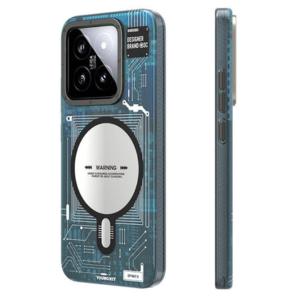 Xiaomi Mi 14 Kılıf M-safe Şarj Özellikli YoungKit Technology Serisi Kapak Mavi