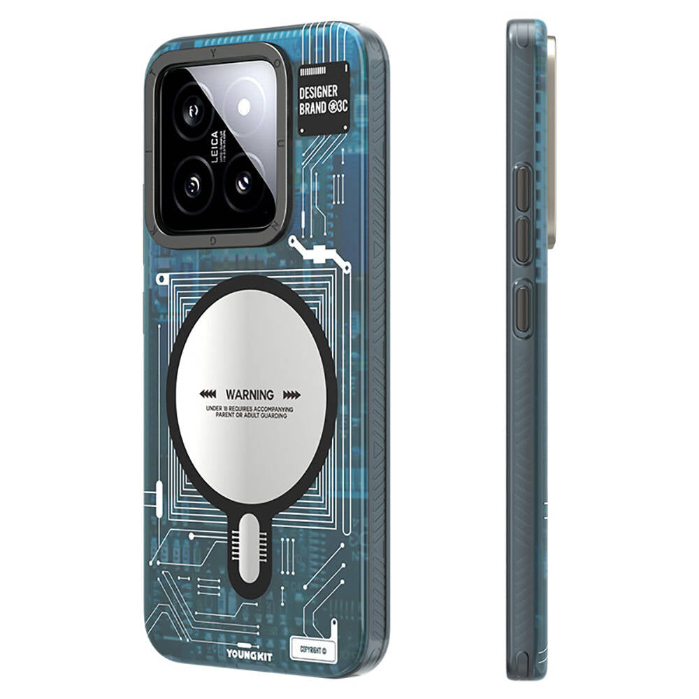 Xiaomi Mi 14 Kılıf M-safe Şarj Özellikli YoungKit Technology Serisi Kapak Kırmızı