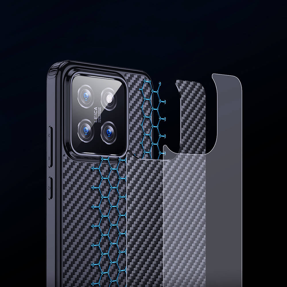 Xiaomi Mi 14 Pro Kılıf Aramid Karbon Fiber M-safe Özellikli Wlons Radison Kapak Siyah