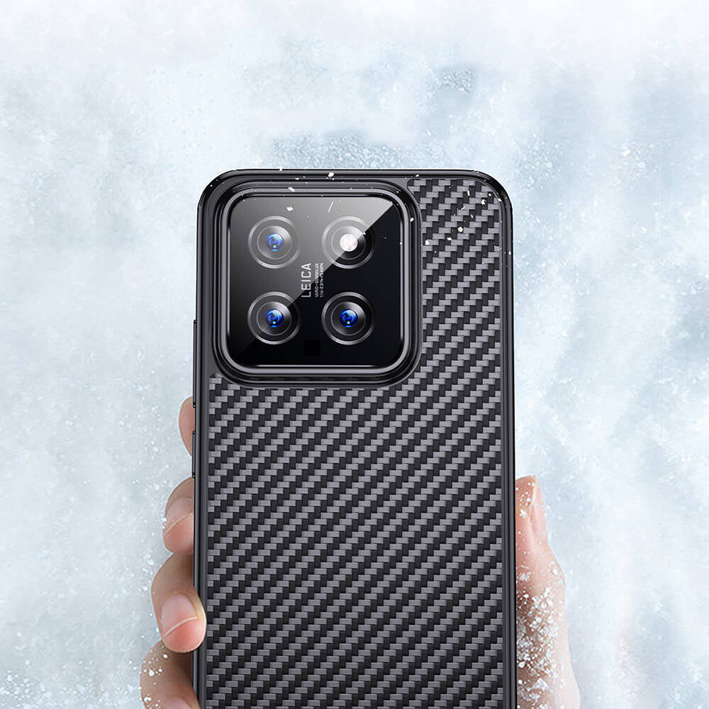 Xiaomi Mi 14 Pro Kılıf Aramid Karbon Fiber M-safe Özellikli Wlons Radison Kapak Siyah
