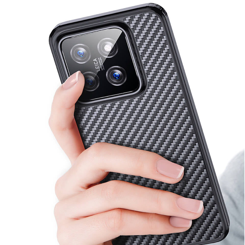 Xiaomi Mi 14 Pro Kılıf Aramid Karbon Fiber M-safe Özellikli Wlons Radison Kapak Siyah