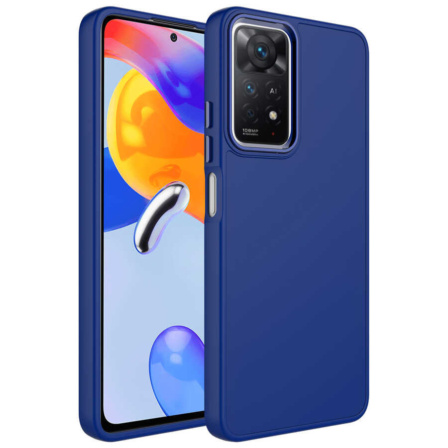 Xiaomi Redmi Note 11S Global Kılıf Metal Çerçeve ve Buton Tasarımlı Silikon Zore Luna Kapak