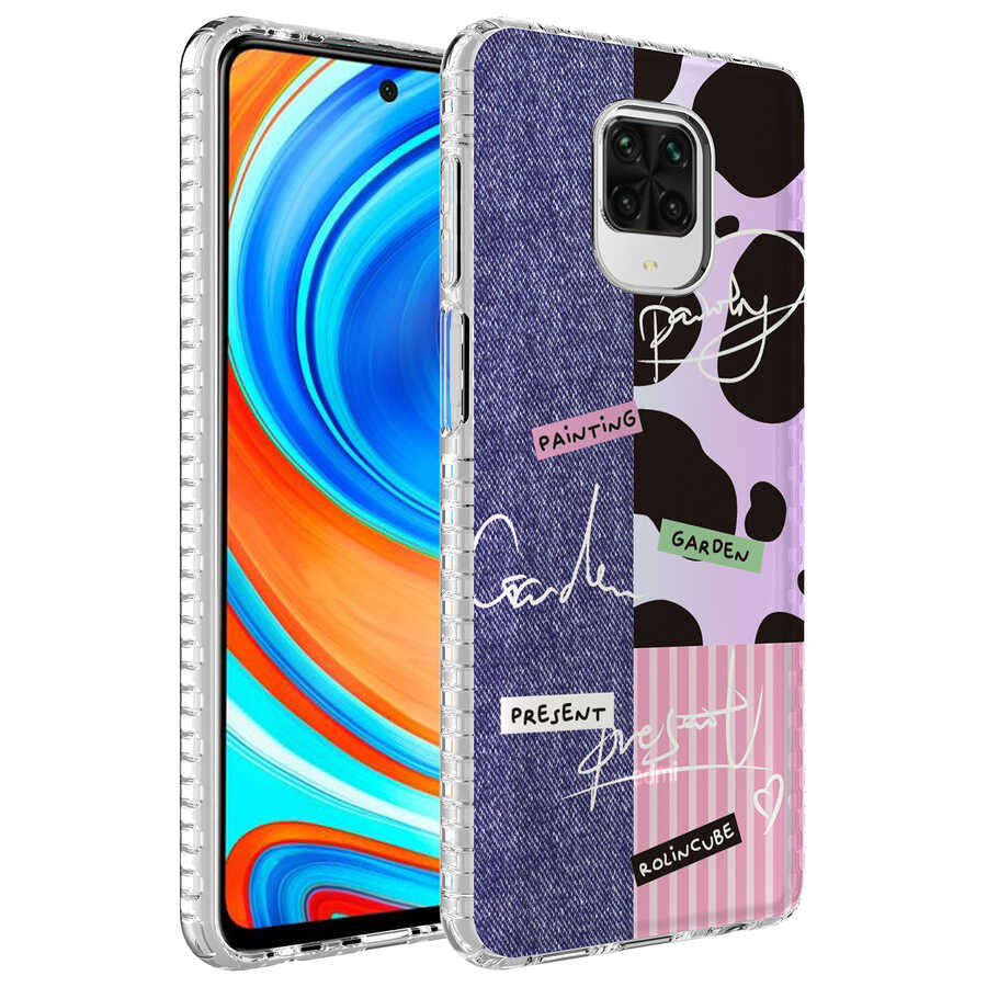 Xiaomi Redmi Note 9 Pro Kılıf Airbag Kenarlı Renkli Desenli Silikon Zore Elegans Kapak