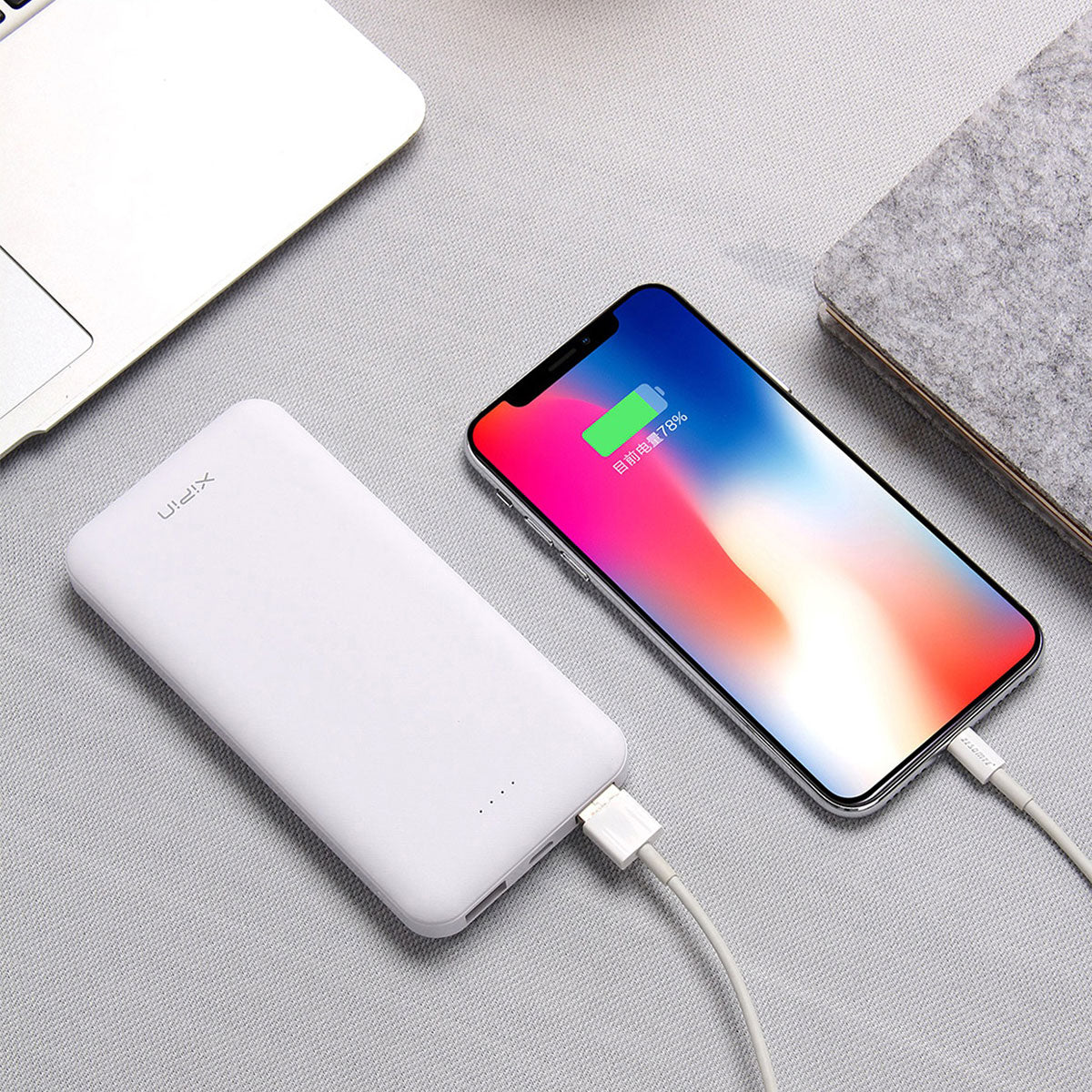 Xipin PX102 Hızlı Şarj Özellikli LED Göstergeli Dual USB Taşınabilir Akıllı Powerbank 10000mAh Siyah