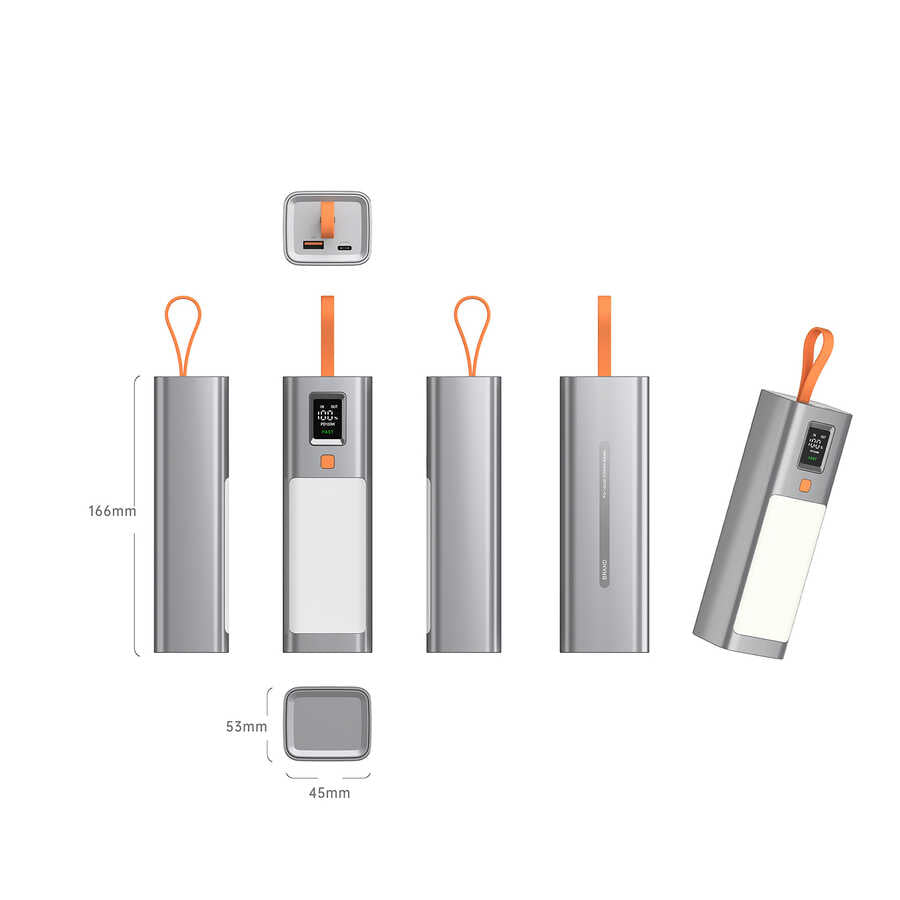 Xipin T134L Işıklı PD 100W Hızlı Şarj Özellikli 20000 Mah Powerbank Gri