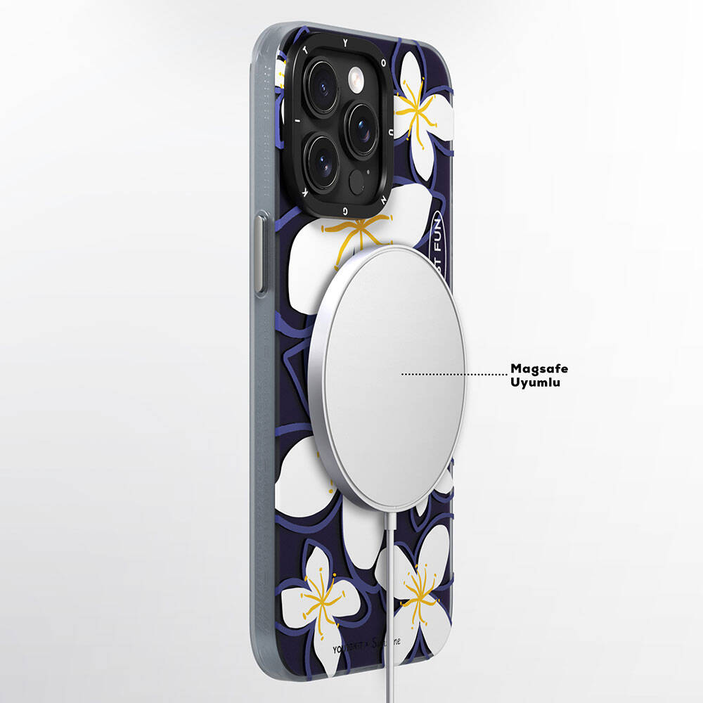 Apple iPhone 15 Pro Max Kılıf M-safe Şarj Özellikli Sunshine Tasarımlı Youngkit Smile Serisi Kapak Lacivert