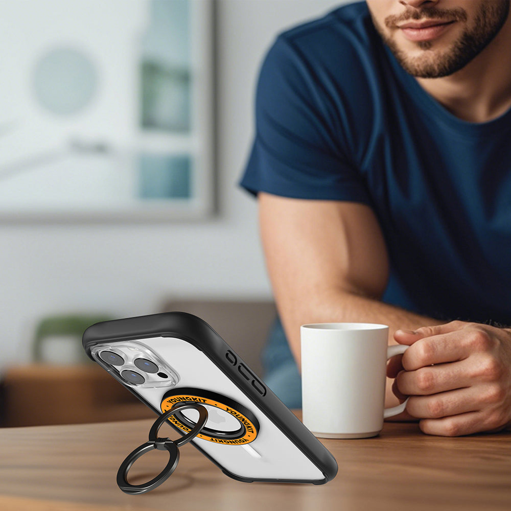Youngkit Magnetik 360 Derece Dönebilen Double Ring Serisi Parmak Ring Stand Turuncu